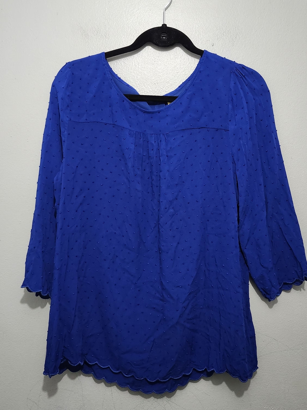 Maeve Cobalt Blue Textured Scalloped Hem Blouse M